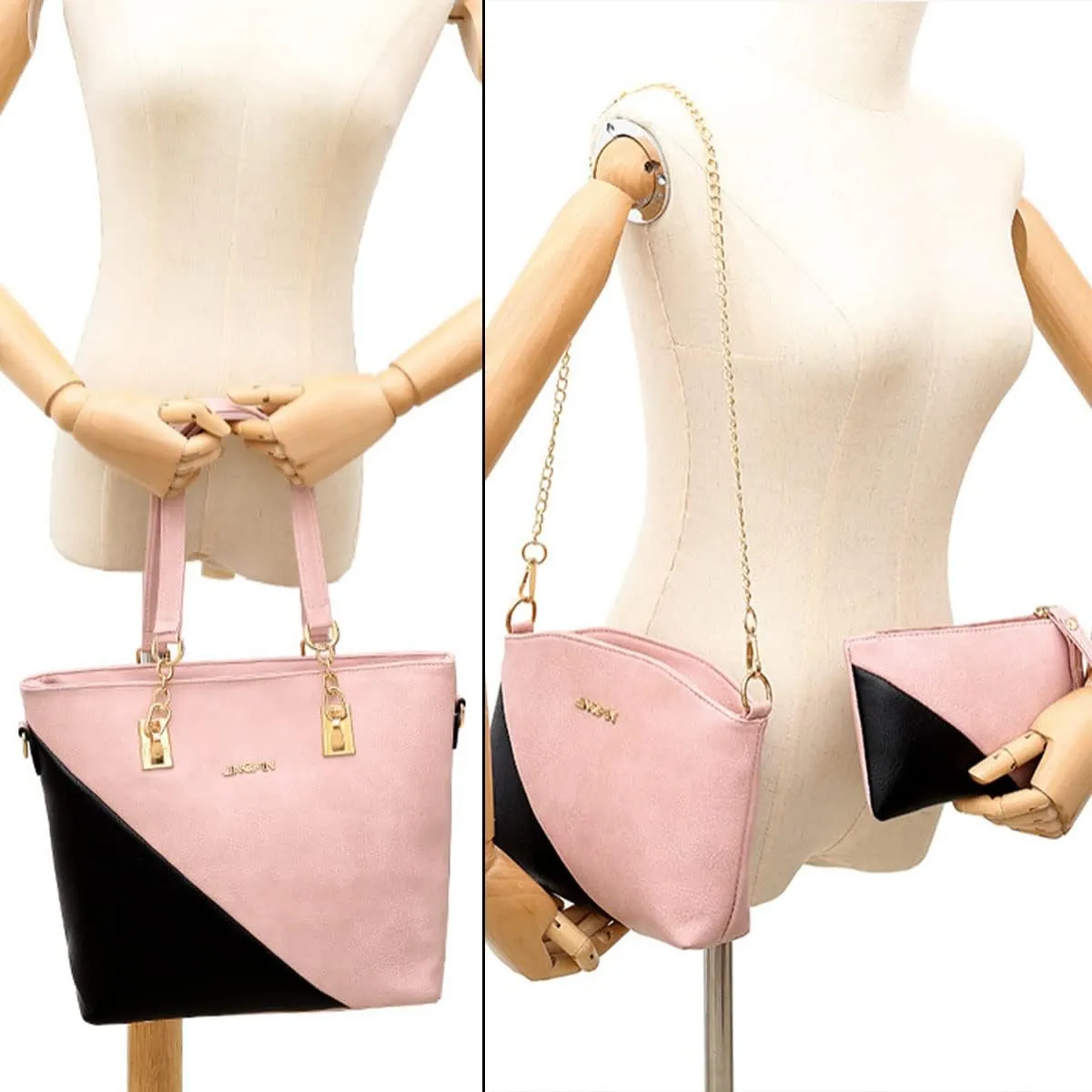 4-PC Women Handbag Set,Top-Handle Bag Shoulder Bag Clutch Card Bag Fashion Purse Color Matching Satchel Tote