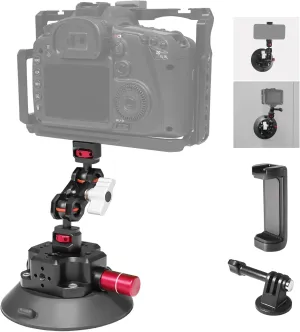 4.5in Camera Suction Cup Phone Mount with Ball Head Magic Arm, Quick Release Car Mount for Action Camera Phone DJI Insta360, Air Pump Vacuum Suction Cup, 1/4" 3/8" ARRI Holes