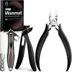 4Pcs Podiatrist Toenail Clippers for Thick & Ingrown Nails, Nail Clippers for Men for Seniors, Toe Nail Clippers Kit with Easy Grip Handle Wide Jaw Opening, Pedicure Grooming Tool, Wanmat