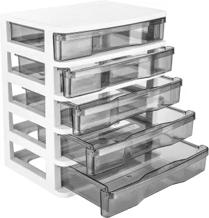 5 Drawer Desktop Storage, Small Organizer Box Storage Container Case, Desktop Organizer with Clear Drawers