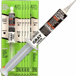 5-Pack Pre-Filled Precision Caulking Tubes – Aluminum Gray Acrylic Urethane Sealant – Fine Tip Caulk for Trim, Baseboards, Gaps, and Small Cracks – 1 oz Tubes