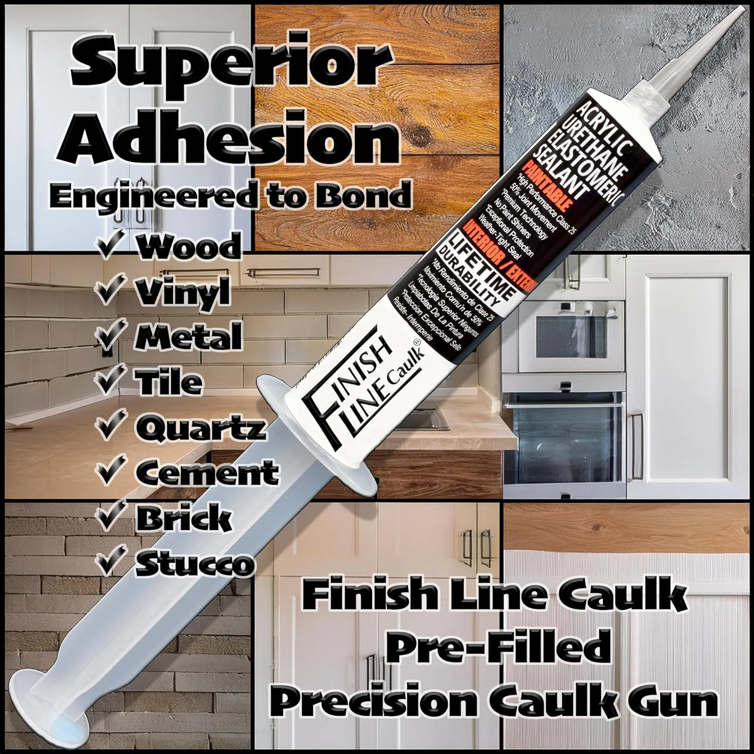 5-Pack Pre-Filled Precision Caulking Tubes – Aluminum Gray Acrylic Urethane Sealant – Fine Tip Caulk for Trim, Baseboards, Gaps, and Small Cracks – 1 oz Tubes