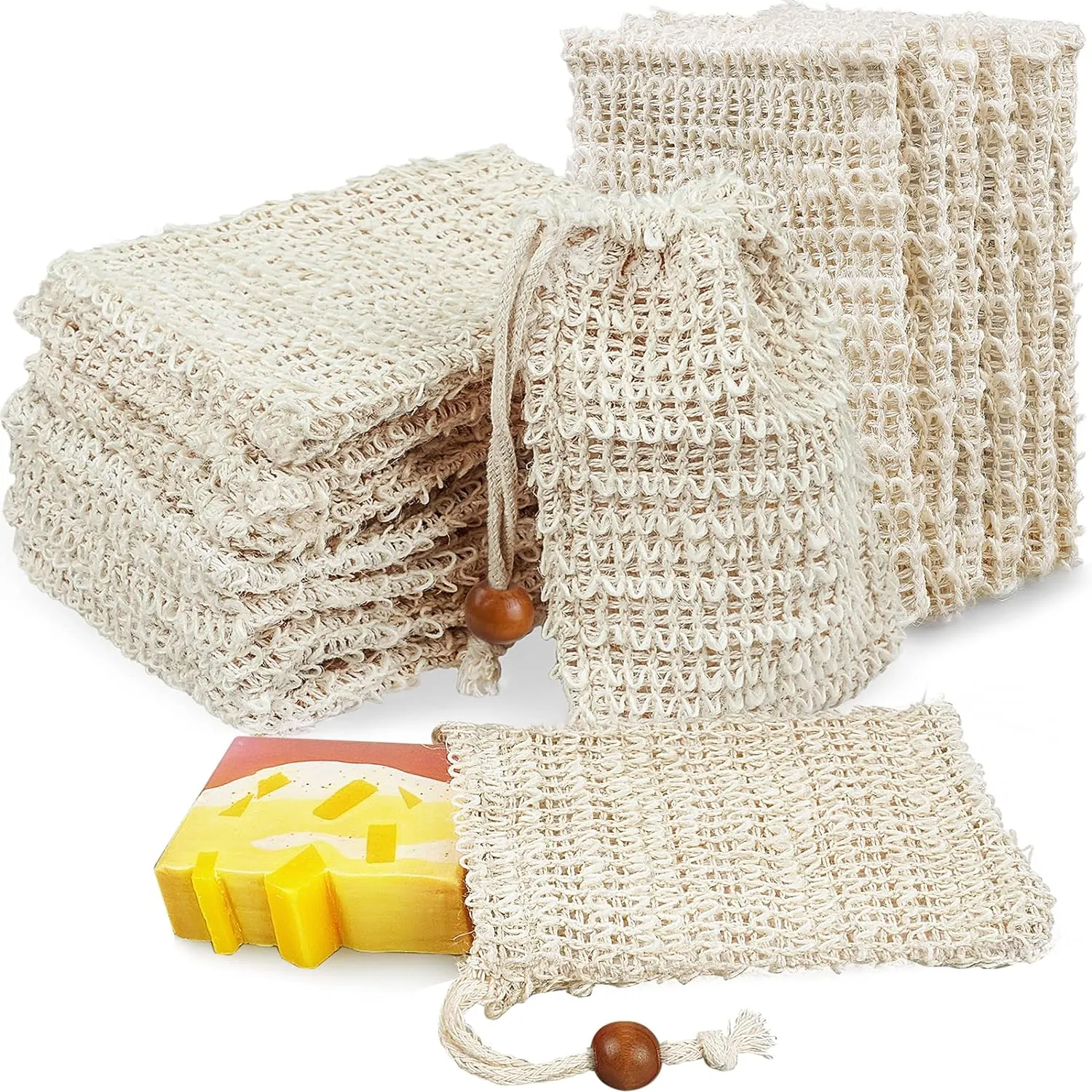 50 Soap Bags Mesh Exfoliating, 100% Natural Sisal Soap Pouch, Soap Savers for Shower Use Like Massaging And Scrubbing(5.3 × 3.7inches)