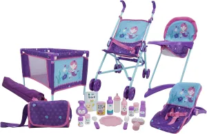 509 Crew Mermaid 21 Piece Set: Doll Stroll n Play & Care Set - Includes Stroller, Car Seat, Highchair, Play Yard, 15 Piece Accessories, & Diaper Bag/Handbag, Kids Pretend Play Ages 3  (T818028)