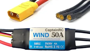 50A ESC with 5V 6V/4A BEC 2-4S Electric Speed Controller with XT60 & 3.5mm Bullet Plugs for Fixed Wing Airplane/RC Drone Airplane/Brushless Motors