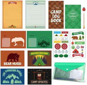 51 Pcs Adventures at Camp Stationery Set Summer Camping Postcards Kit Letter Paper Envelope Sticker Postcard Camp Activity Journal Rubber Pencil(Adventures at Camp)