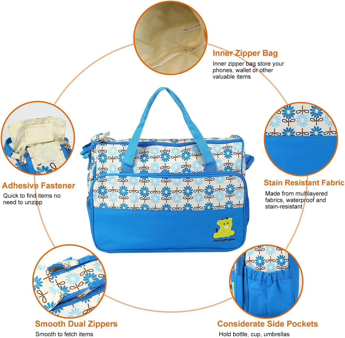 5PCS Baby Diaper Bag Set, baby nappy Handbag with Shoulder Strap, Portable Diaper Changing Bag for Mom Dad