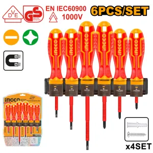 6 Pcs VDE Insulated Flat Phillips Handle Screwdrivers Set HKISD0608