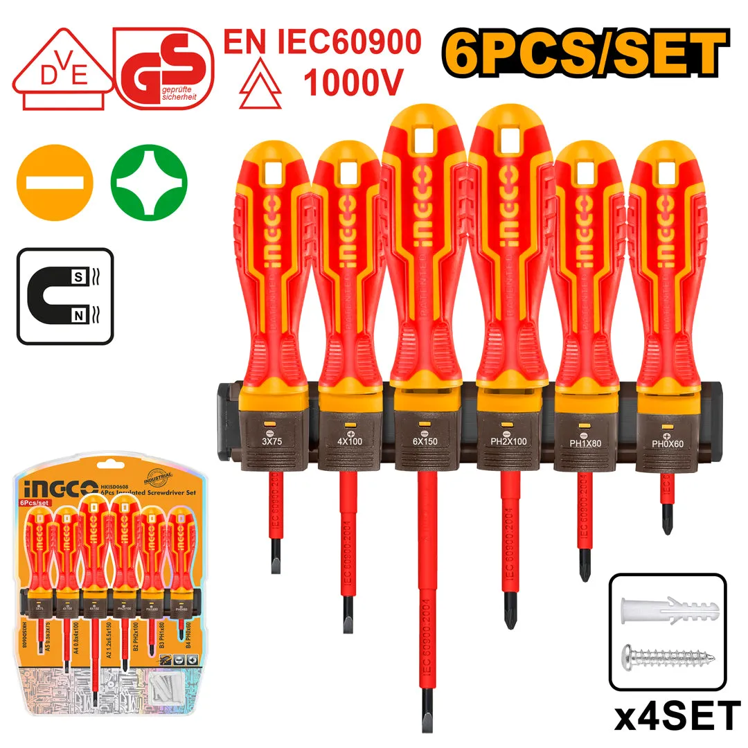 6 Pcs VDE Insulated Flat Phillips Handle Screwdrivers Set HKISD0608