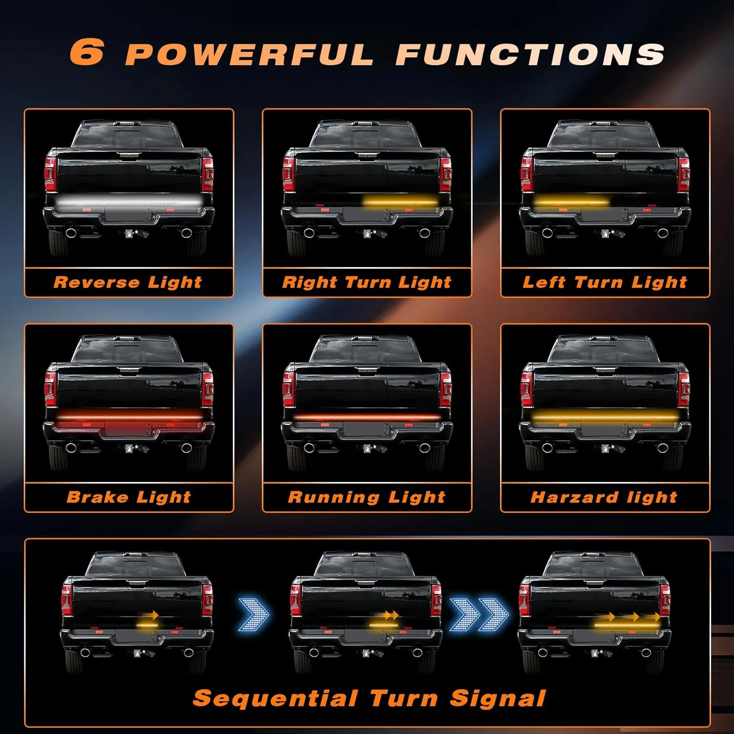 60 Inch Tailgate Light Bar, Aluminum Frame Triple Row LED Tailgate Light Strip for Truck, Pickup,Trailer with Full Function Red Brake White Reverse Amber Turn Signal Double Flash Light