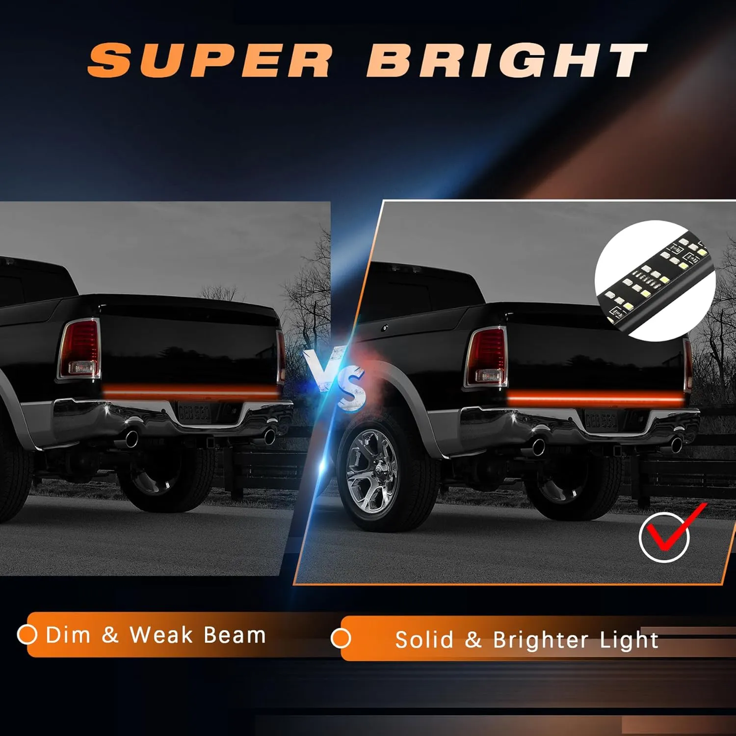 60 Inch Tailgate Light Bar, Aluminum Frame Triple Row LED Tailgate Light Strip for Truck, Pickup,Trailer with Full Function Red Brake White Reverse Amber Turn Signal Double Flash Light