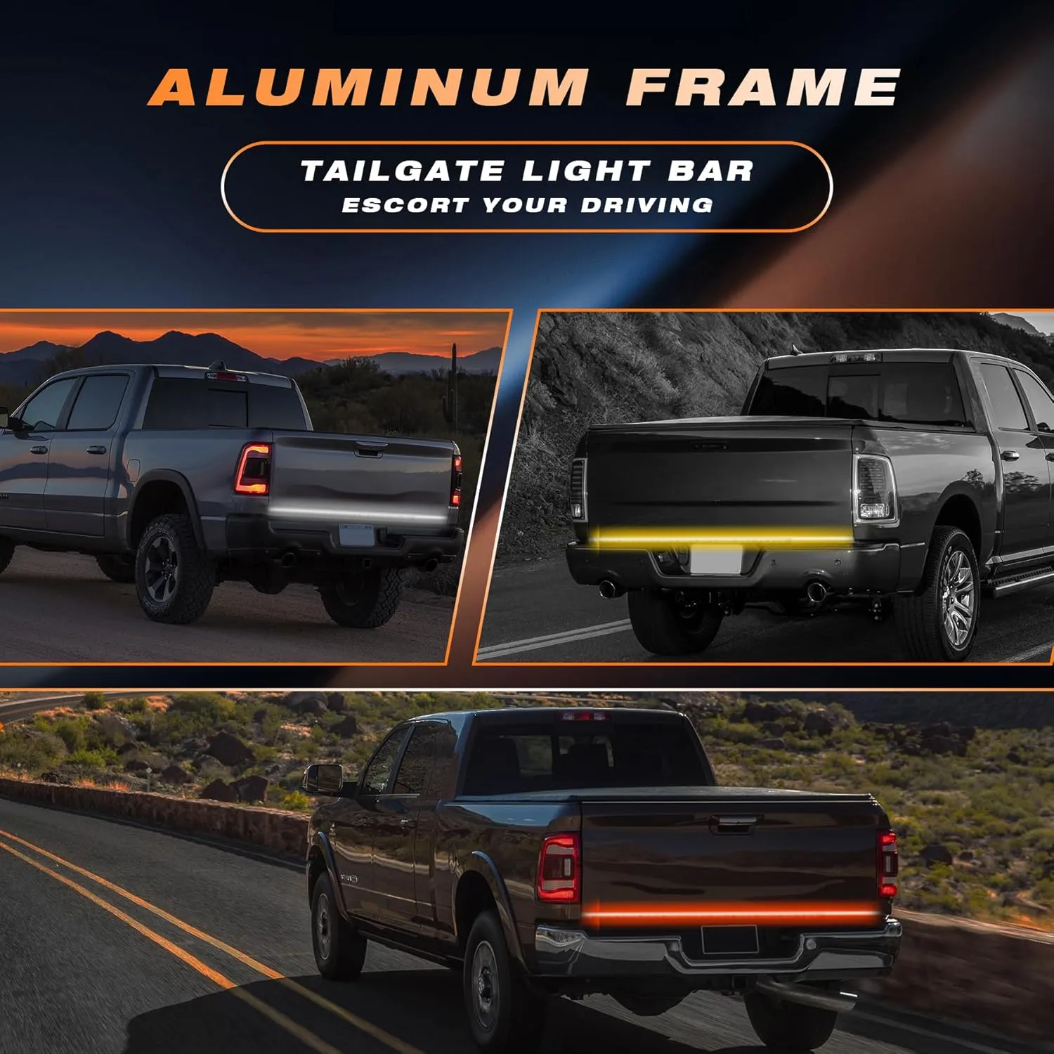 60 Inch Tailgate Light Bar, Aluminum Frame Triple Row LED Tailgate Light Strip for Truck, Pickup,Trailer with Full Function Red Brake White Reverse Amber Turn Signal Double Flash Light