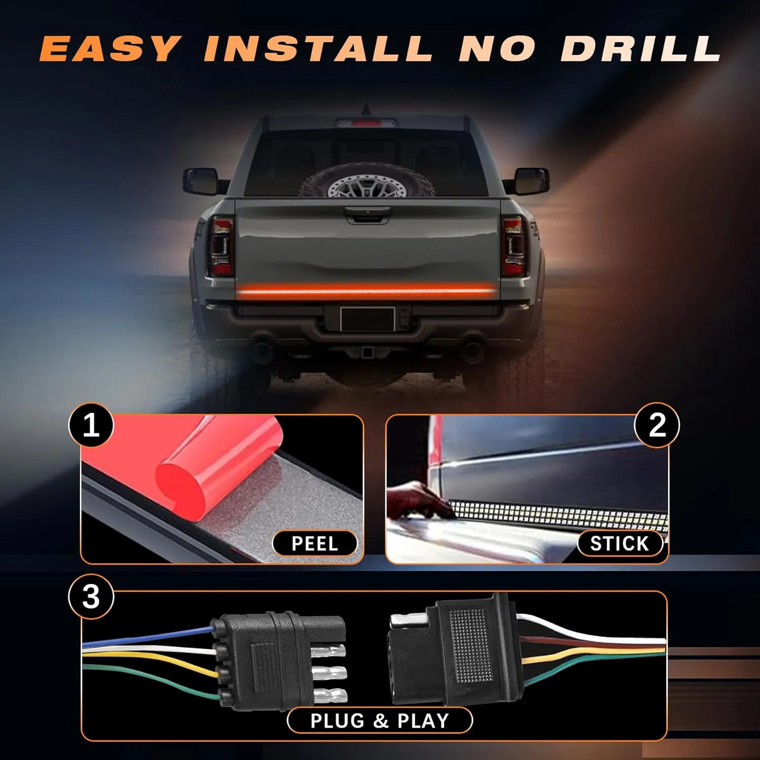 60 Inch Tailgate Light Bar, Aluminum Frame Triple Row LED Tailgate Light Strip for Truck, Pickup,Trailer with Full Function Red Brake White Reverse Amber Turn Signal Double Flash Light