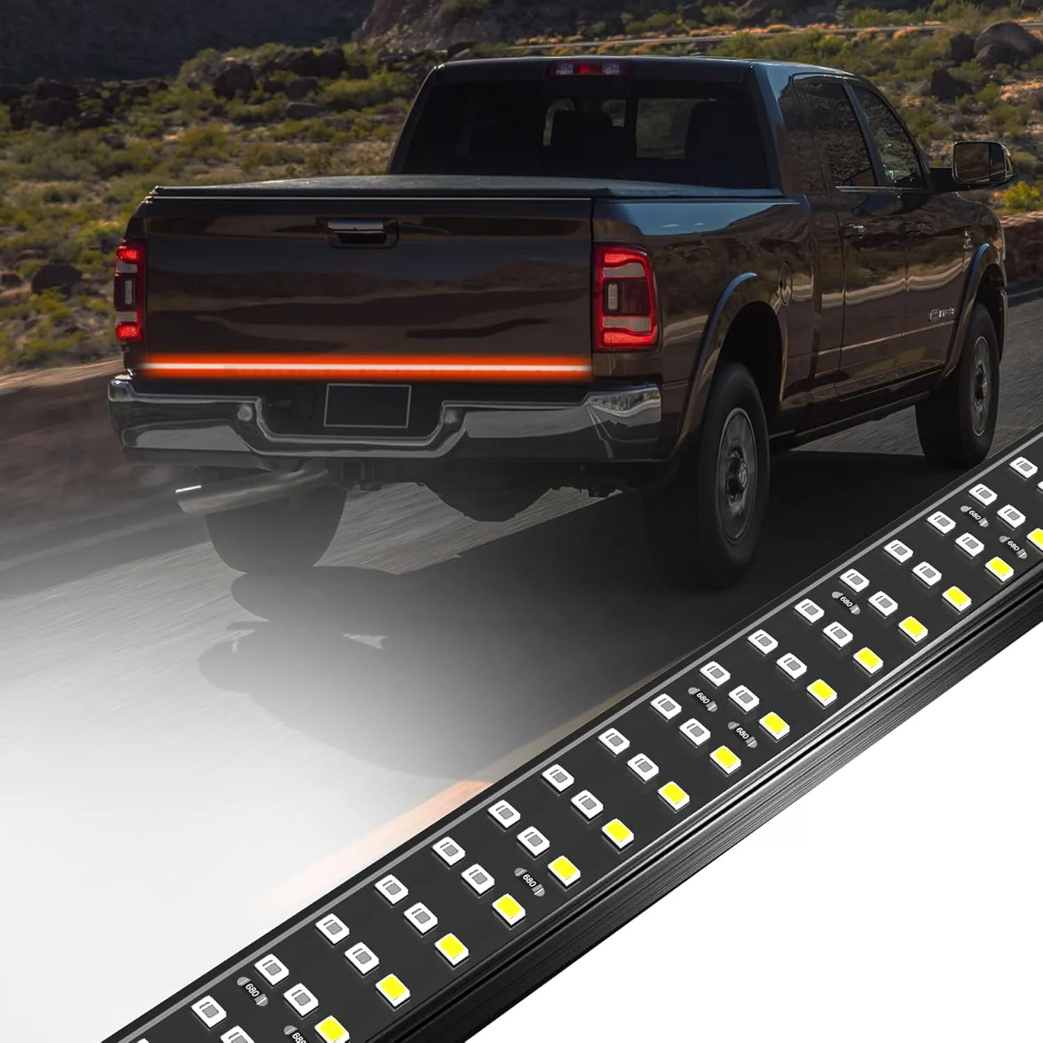 60 Inch Tailgate Light Bar, Aluminum Frame Triple Row LED Tailgate Light Strip for Truck, Pickup,Trailer with Full Function Red Brake White Reverse Amber Turn Signal Double Flash Light