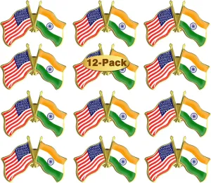6/12/50/100 Pack-American India Friendship Flag Pins Bulk -1.5” Metal Patriotic US USA Indian Lapel Pins Badge Souvenir