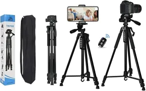 66" Tripod for Cell Phone & Camera - Extendable Tripod Stand with Wireless Remote and Phone Holder for Video Recording- Portable Tripod with Bag for Travel and Photography