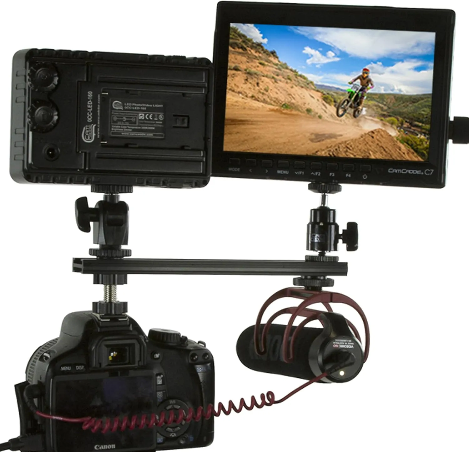 8 Inch Cold Shoe Extension Bracket - Dual Sided Camera Flash Mount with D-Flashner Adapter by Cam Caddie - Black