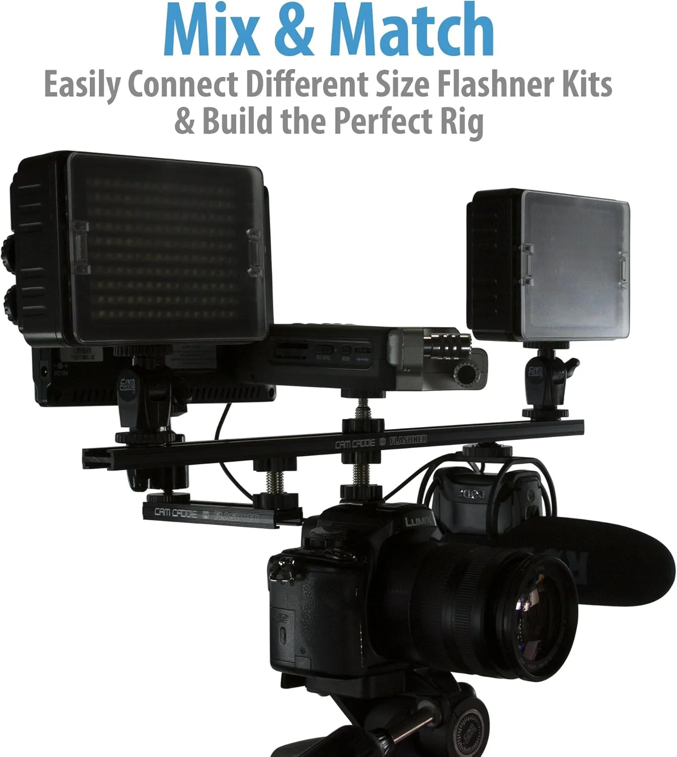 8 Inch Cold Shoe Extension Bracket - Dual Sided Camera Flash Mount with D-Flashner Adapter by Cam Caddie - Black
