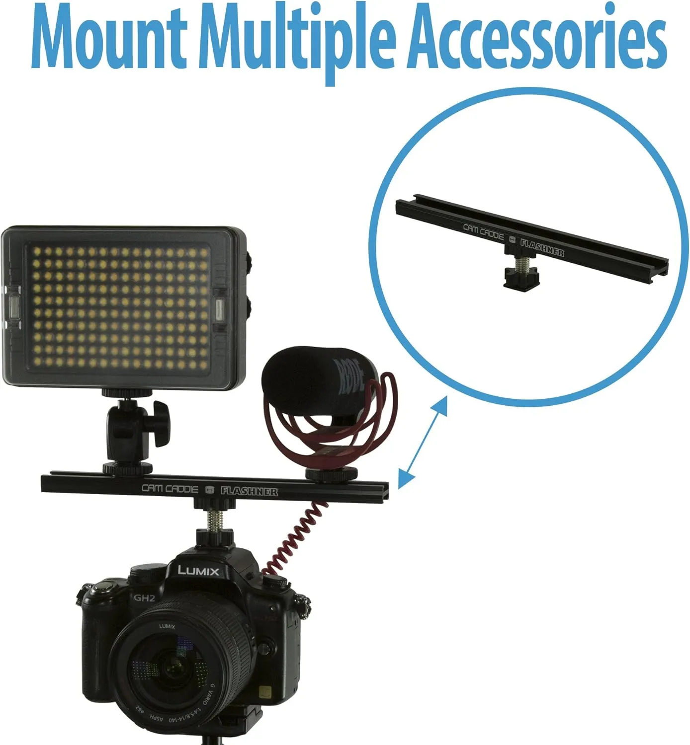 8 Inch Cold Shoe Extension Bracket - Dual Sided Camera Flash Mount with D-Flashner Adapter by Cam Caddie - Black