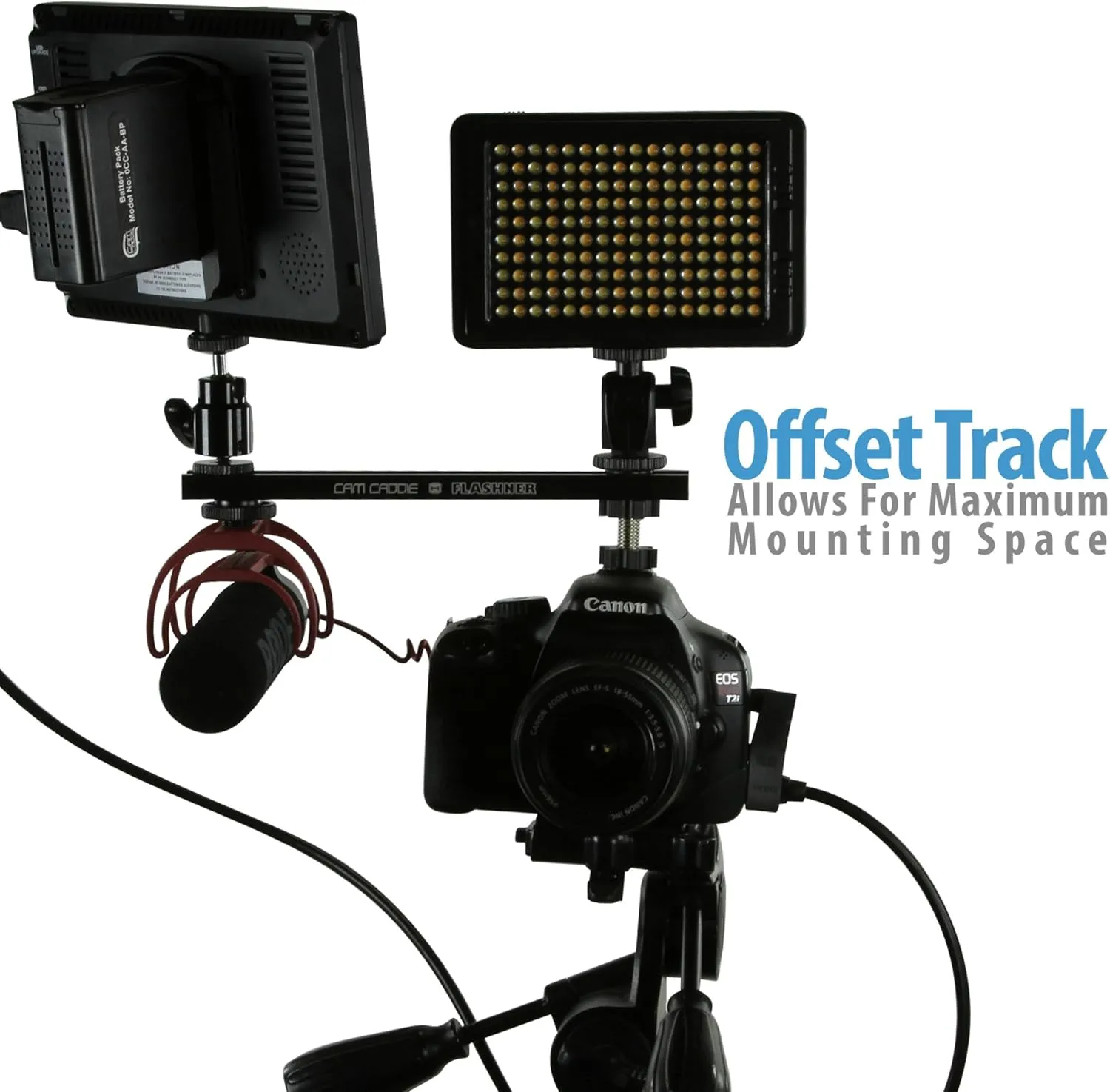8 Inch Cold Shoe Extension Bracket - Dual Sided Camera Flash Mount with D-Flashner Adapter by Cam Caddie - Black