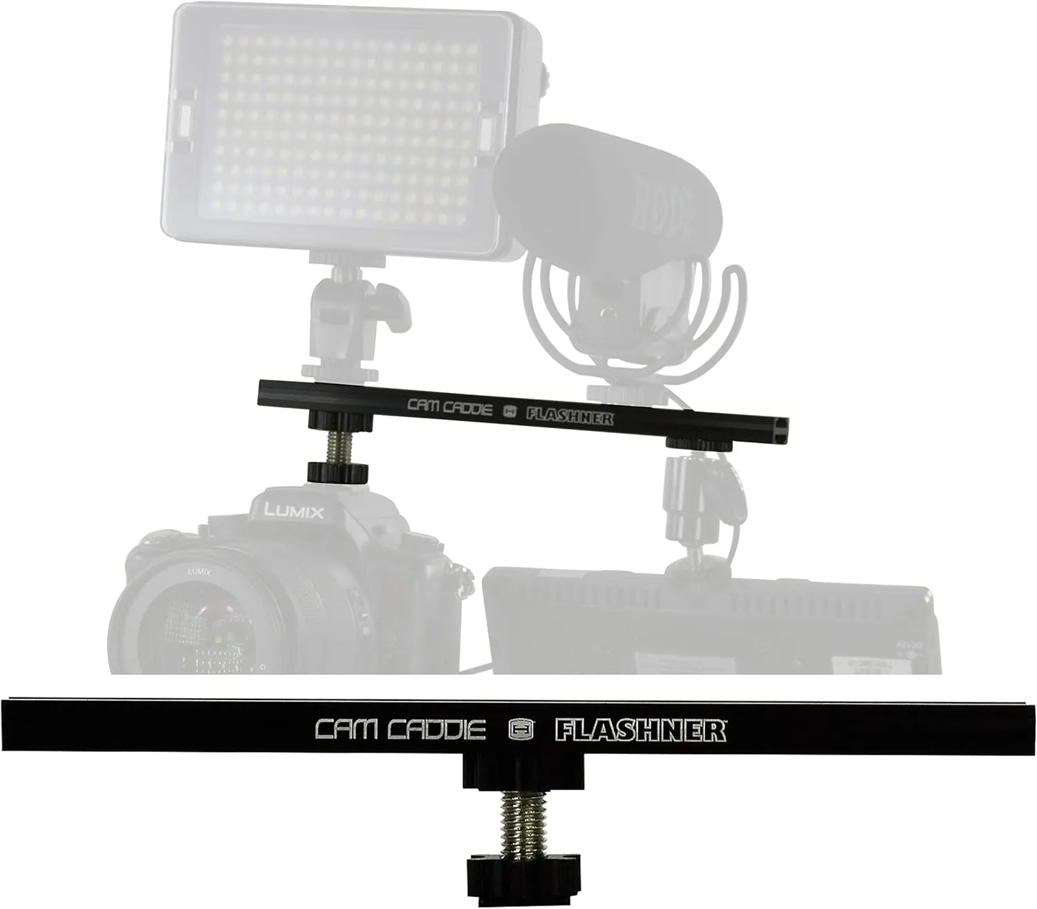 8 Inch Cold Shoe Extension Bracket - Dual Sided Camera Flash Mount with D-Flashner Adapter by Cam Caddie - Black