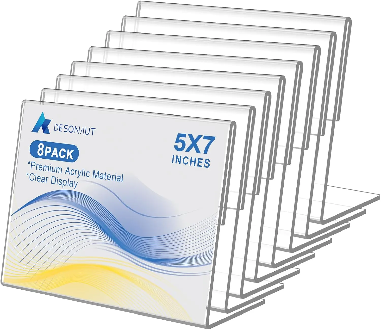 8 Pack Slanted Back Acrylic Sign Holder 5x7 inches,Clear Tabletop Sign Holder,Acrylic Picture Frames Stands for Display,Plastic Flyer Menu Holder for Office,Home,Restaurant（Horizontal）