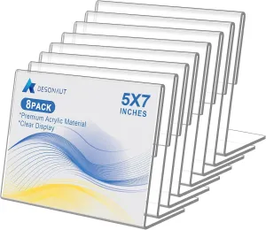8 Pack Slanted Back Acrylic Sign Holder 5x7 inches,Clear Tabletop Sign Holder,Acrylic Picture Frames Stands for Display,Plastic Flyer Menu Holder for Office,Home,Restaurant（Horizontal）