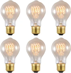 A19 LED Edison Light Bulbs, 40W Equivalent E26 Base Antique LED Bulbs for Home Lighting, Warm White 2200K LED Filament Bulb, E26 Medium Base, Amber Glass, 110 Volts, Pack of 6