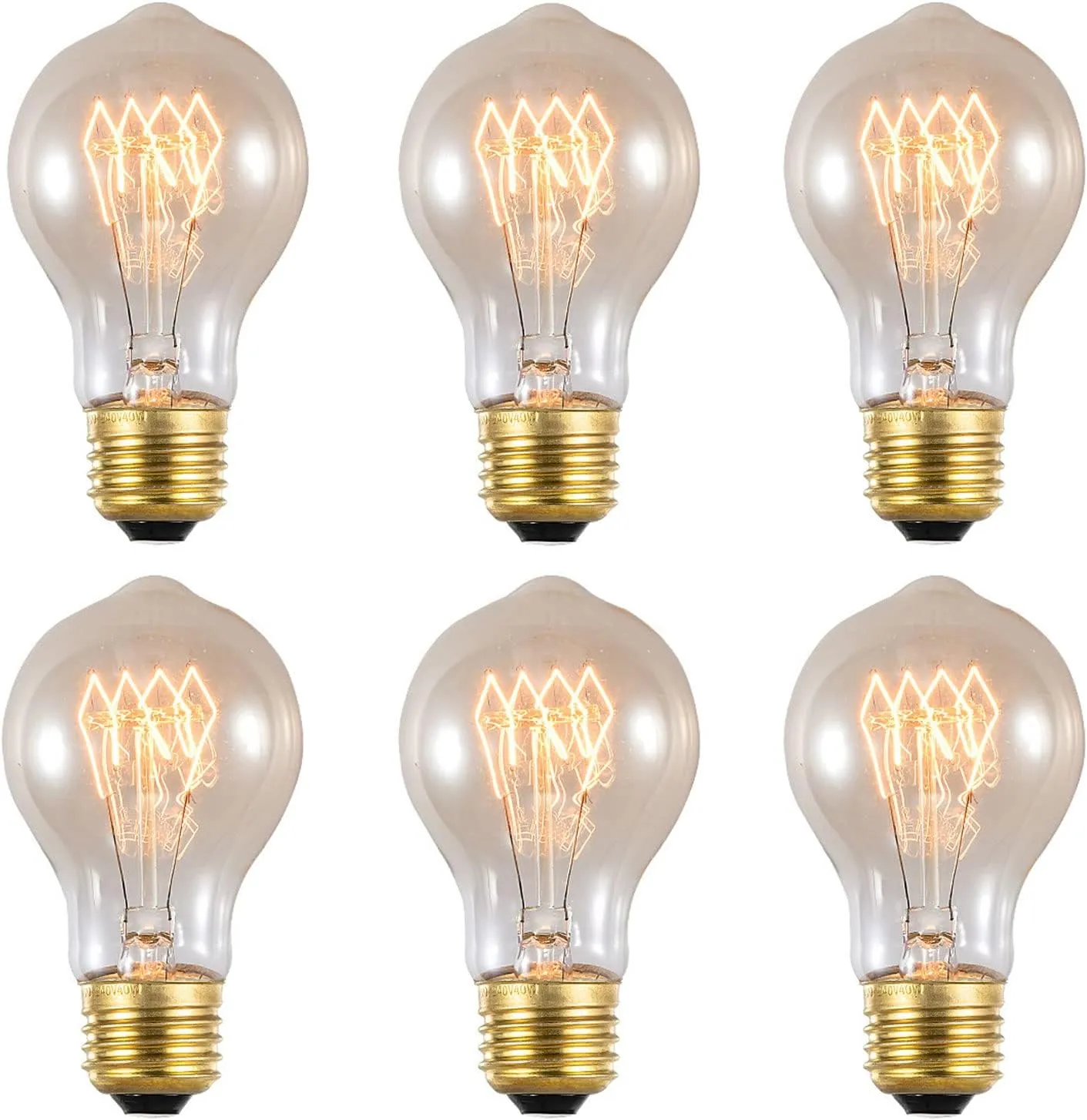 A19 LED Edison Light Bulbs, 40W Equivalent E26 Base Antique LED Bulbs for Home Lighting, Warm White 2200K LED Filament Bulb, E26 Medium Base, Amber Glass, 110 Volts, Pack of 6