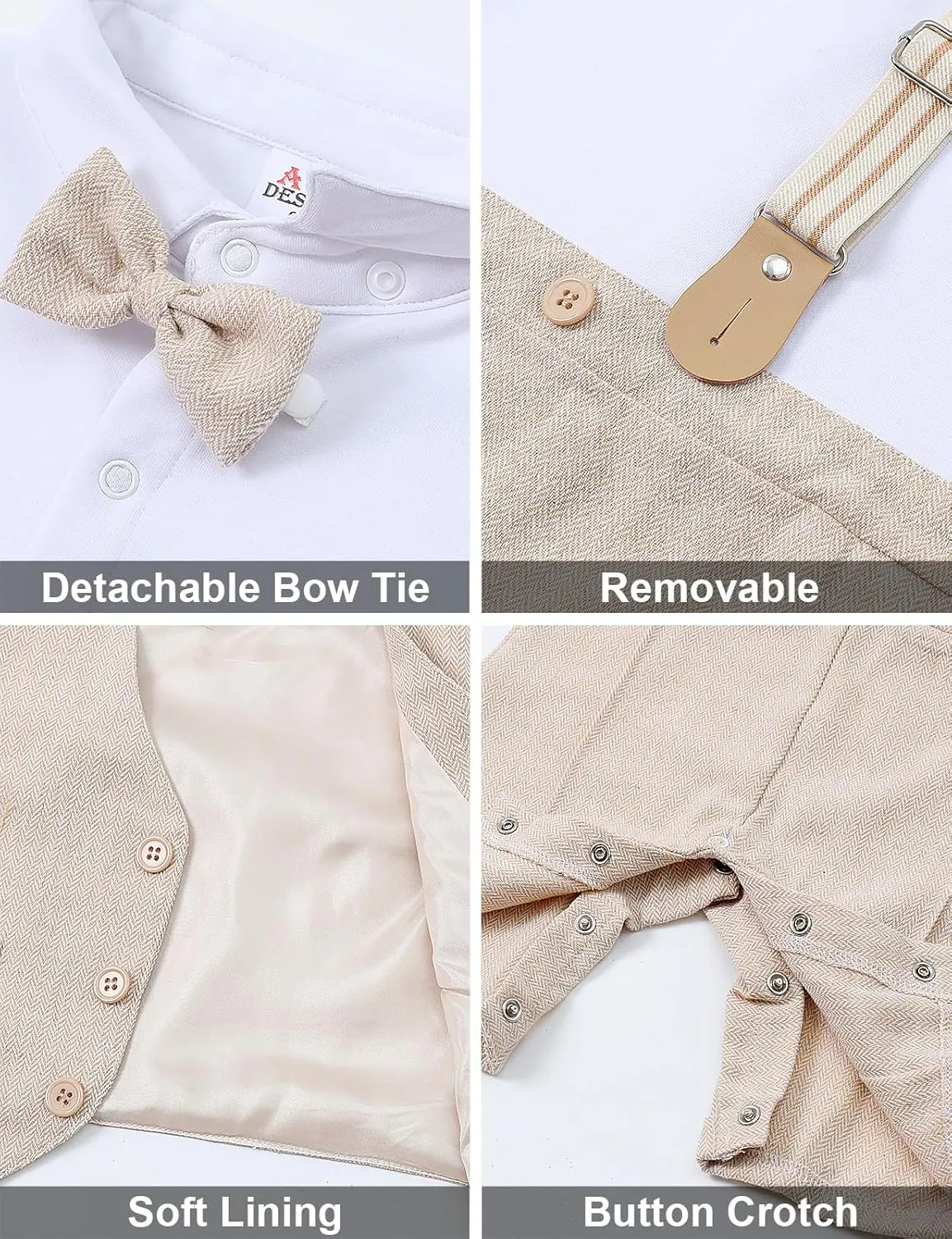 A&J DESIGN 4pcs Baby Boys Suit, Gentleman Outfits 3 Months - 18 Months, Romper & Vest & Berets Hat & Bow Tie