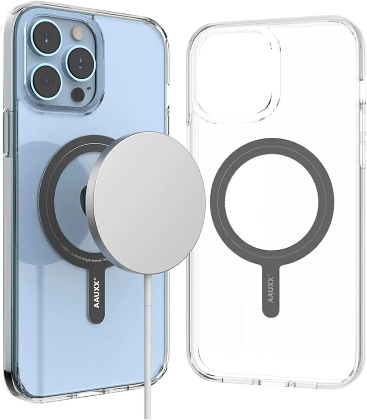 AAUXX UMS-IR03PKMGPW iRing Magnetic Case   Pocket Mag Bundle Version, Magsafe Compatible, iPhone 14 Pro Max, Clear Case, Strong Magnet, Smartphone Ring, Compatible with iRing PocketMag,