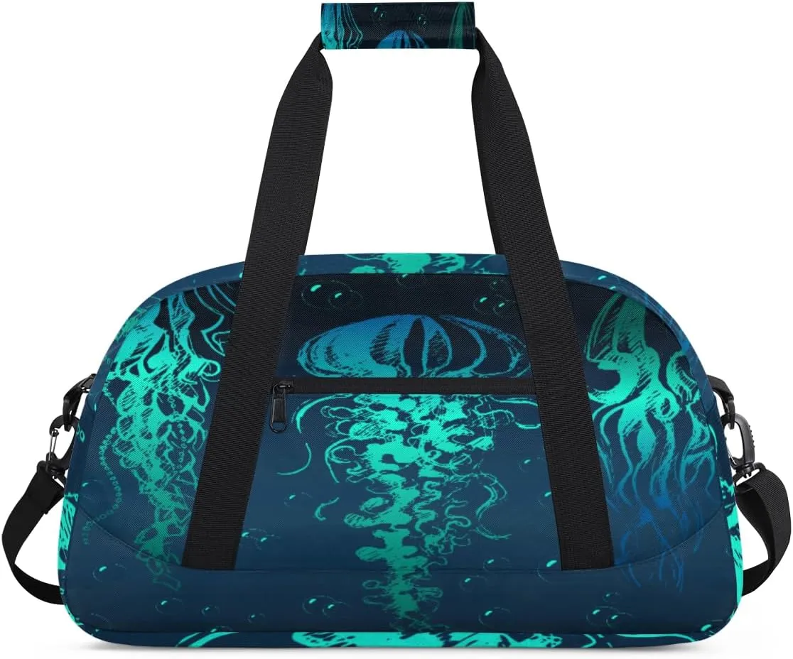 Abstract Jellyfish Gym Duffel Bag for Men Women Bubble Sports Tote Bag with Adjustable Shoulder Strap for Dance Gymnastics Traveling Outdoor Camping Overnight Stay