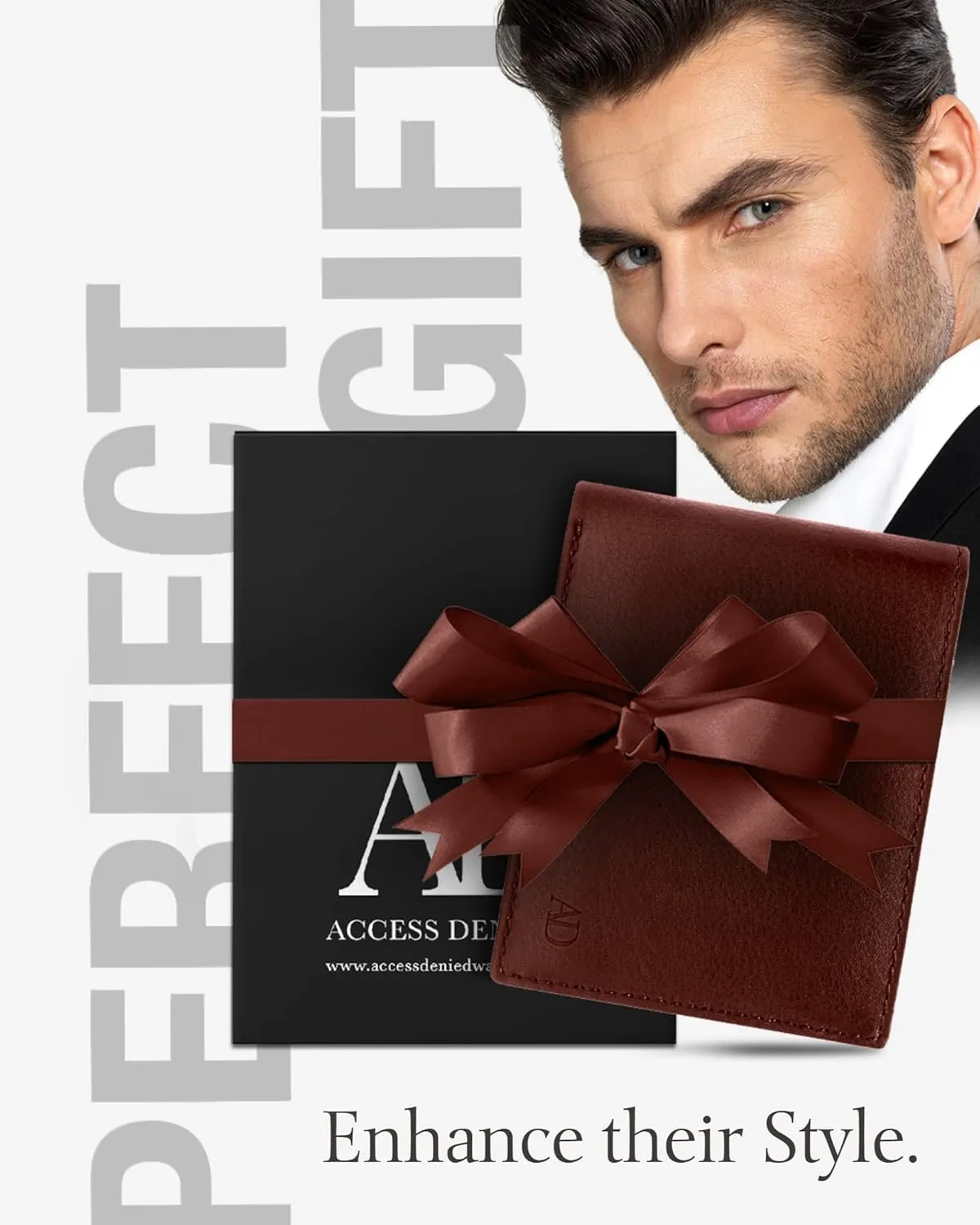 Access Denied REAL LEATHER Slim Bifold Wallets For Men - Minimalist Card Holder Thin Mens Wallet RFID Gifts For Him