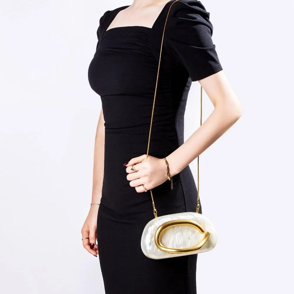 Acrylic Clutch Purse for Women Classic Round Acrylic Evening Handbag Vintage Metal Handlebars Bag for Wedding Party Prom