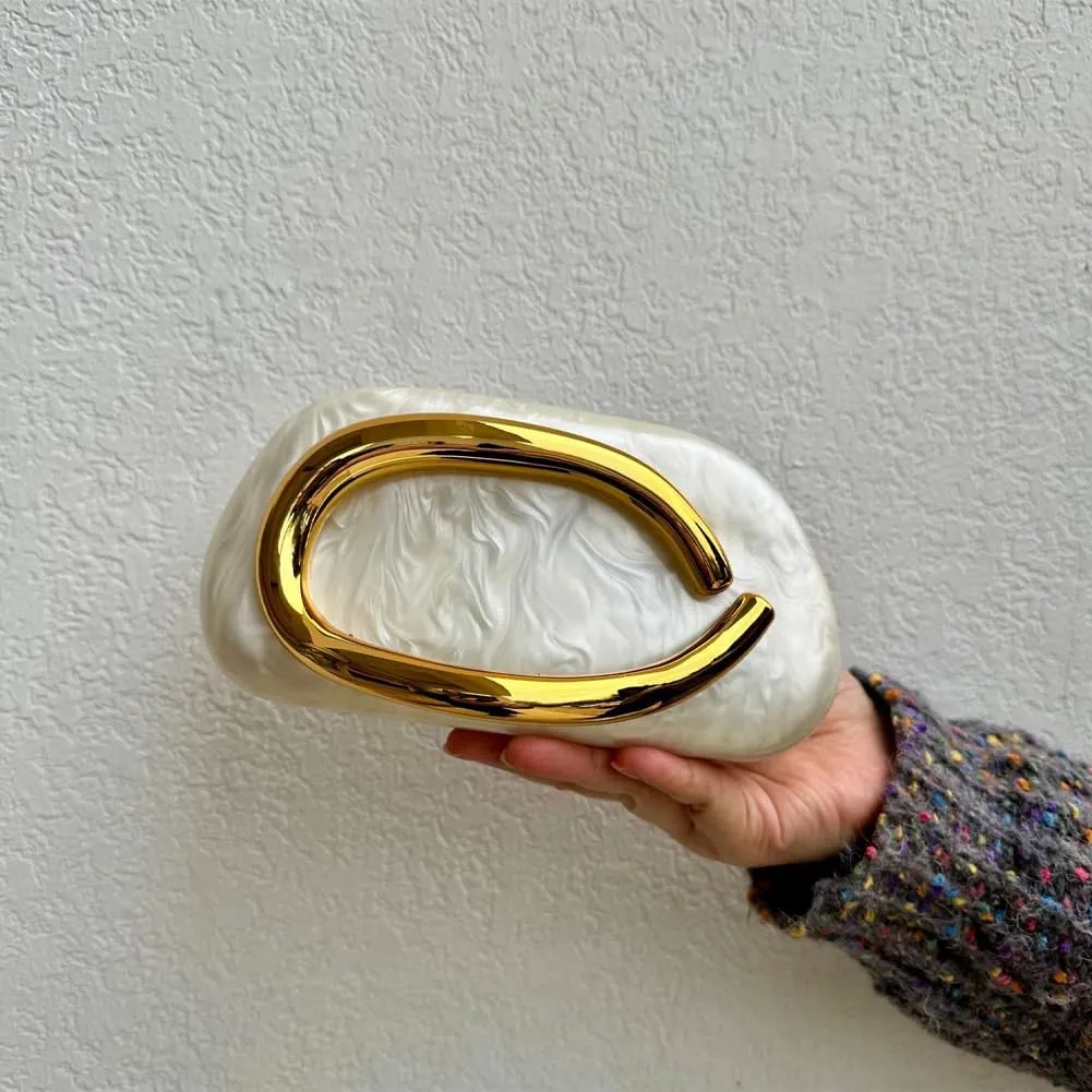 Acrylic Clutch Purse for Women Classic Round Acrylic Evening Handbag Vintage Metal Handlebars Bag for Wedding Party Prom