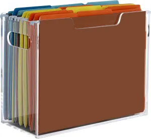 Acrylic File Folder Organizer, Hanging File Organizer Box, File Holder with Handles for Letter Size/A4, Clear File Box Desktop Folder Storage for Office Home Work -1 Pack