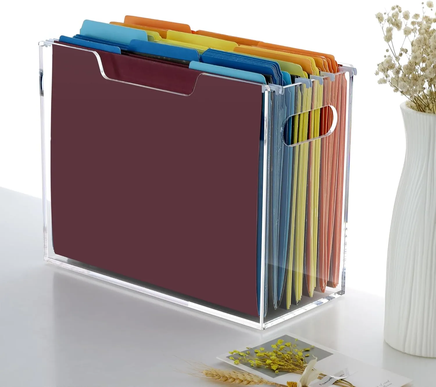 Acrylic File Folder Organizer, Hanging File Organizer Box, File Holder with Handles for Letter Size/A4, Clear File Box Desktop Folder Storage for Office Home Work -1 Pack