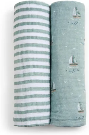 aden   anais Boutique 100% Organic Cotton Muslin Swaddle, Breathable Baby Blanket, Ideal for Boys, Girls, Newborns, Babies & Infants, Receiving Blanket, Soft and Lightweight Wrap, 2 Pack, Sailing Seas