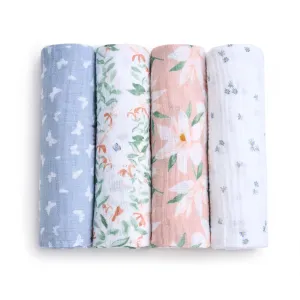 aden   anais Essentials Cotton Muslin Swaddle, Breathable Baby Blanket, Ideal for Boys, Girls, Newborns, Babies & Infants, Receiving Blanket, Soft and Lightweight Wrap, 4 Pack, Butterfly Garden