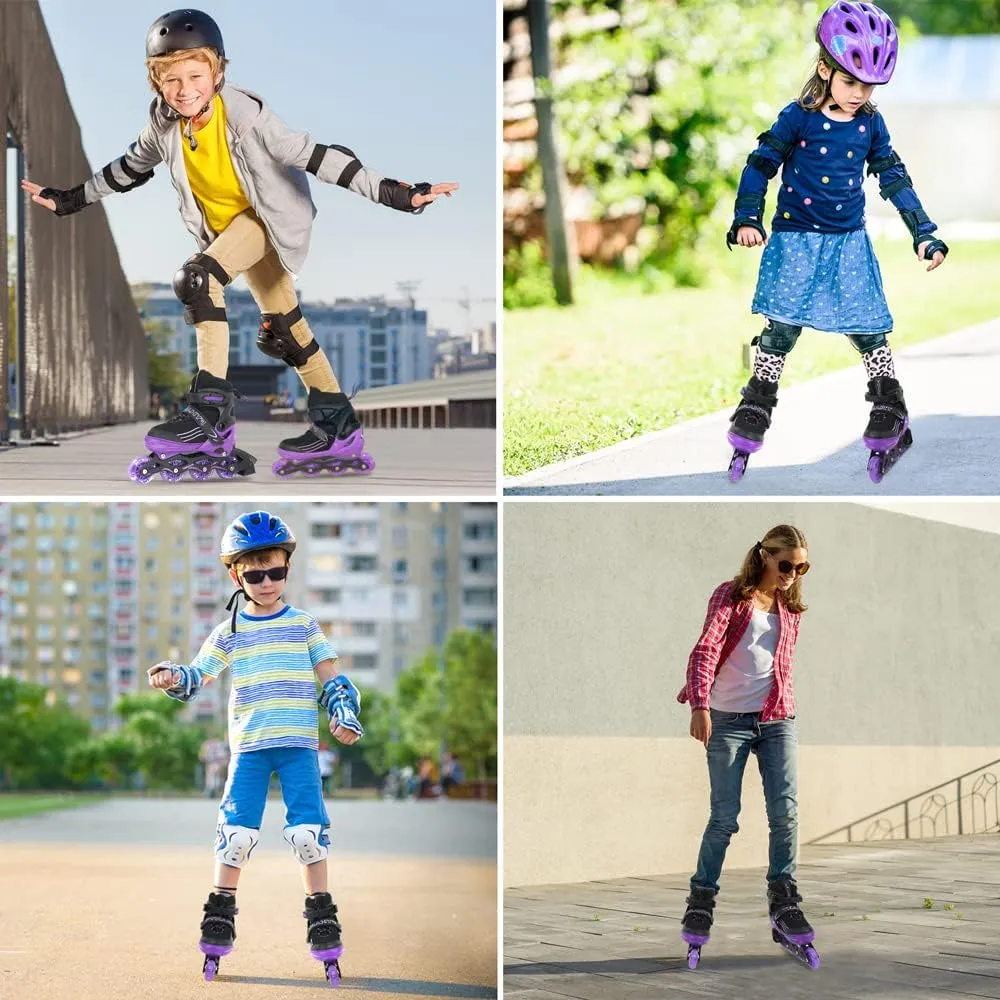 Adjustable Kids Inline Skates Girls Boys, Purple&Black All Wheels Light up Kids Skates for Beginner Outdoor and Indoor