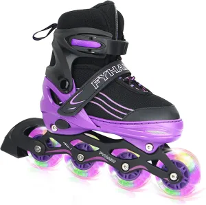 Adjustable Kids Inline Skates Girls Boys, Purple&Black All Wheels Light up Kids Skates for Beginner Outdoor and Indoor