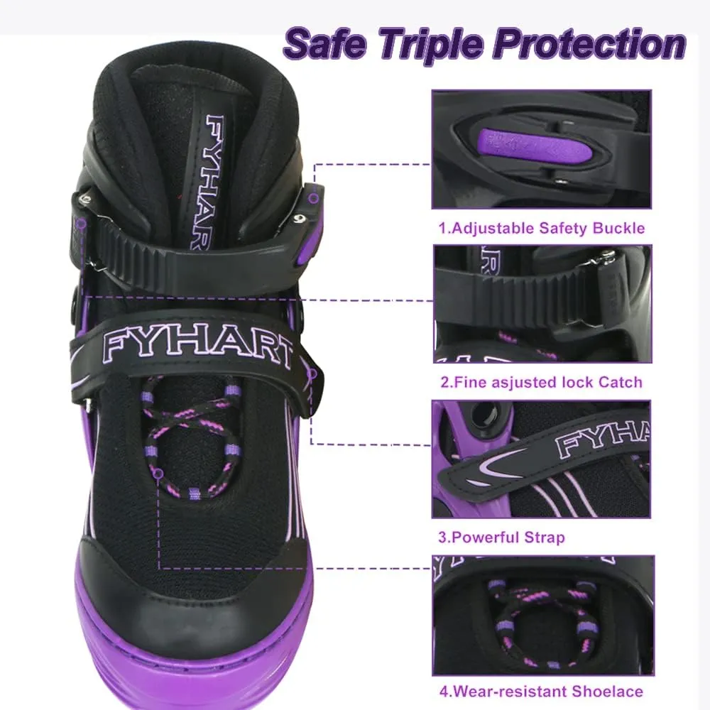 Adjustable Kids Inline Skates Girls Boys, Purple&Black All Wheels Light up Kids Skates for Beginner Outdoor and Indoor