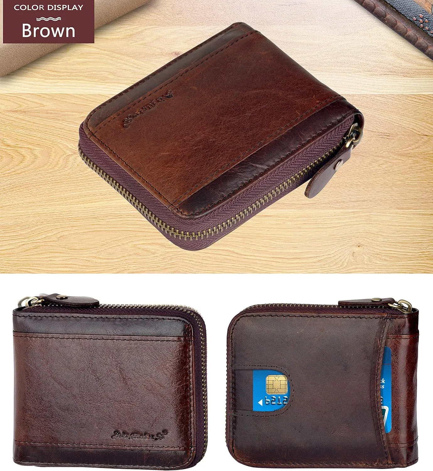 Admetus Mens RFID Blocking Wallets Zipper Leather Wallet for Men Bifold RFID Card Holder