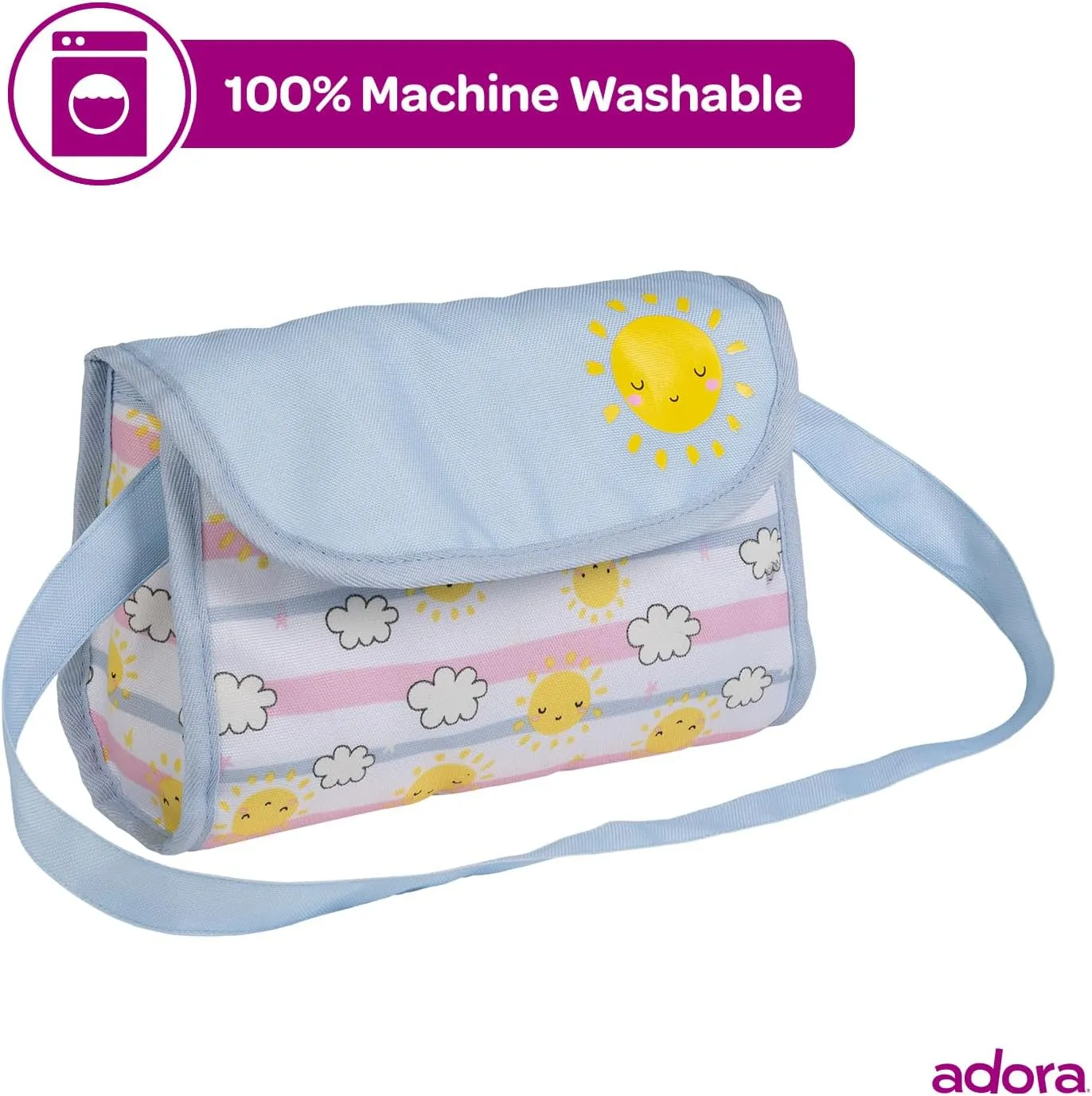 Adora Baby Doll Diaper Bag with Color Changing Design, Sturdy Straps, Includes Changing Mat and 2 Doll Diapers (Fits 13" Dolls), Birthday Gift For Ages 3  - Sunny Days