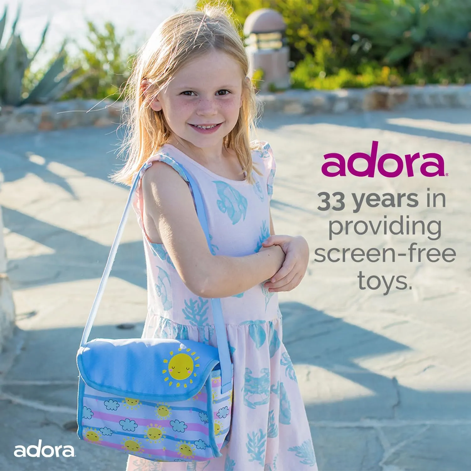 Adora Baby Doll Diaper Bag with Color Changing Design, Sturdy Straps, Includes Changing Mat and 2 Doll Diapers (Fits 13" Dolls), Birthday Gift For Ages 3  - Sunny Days