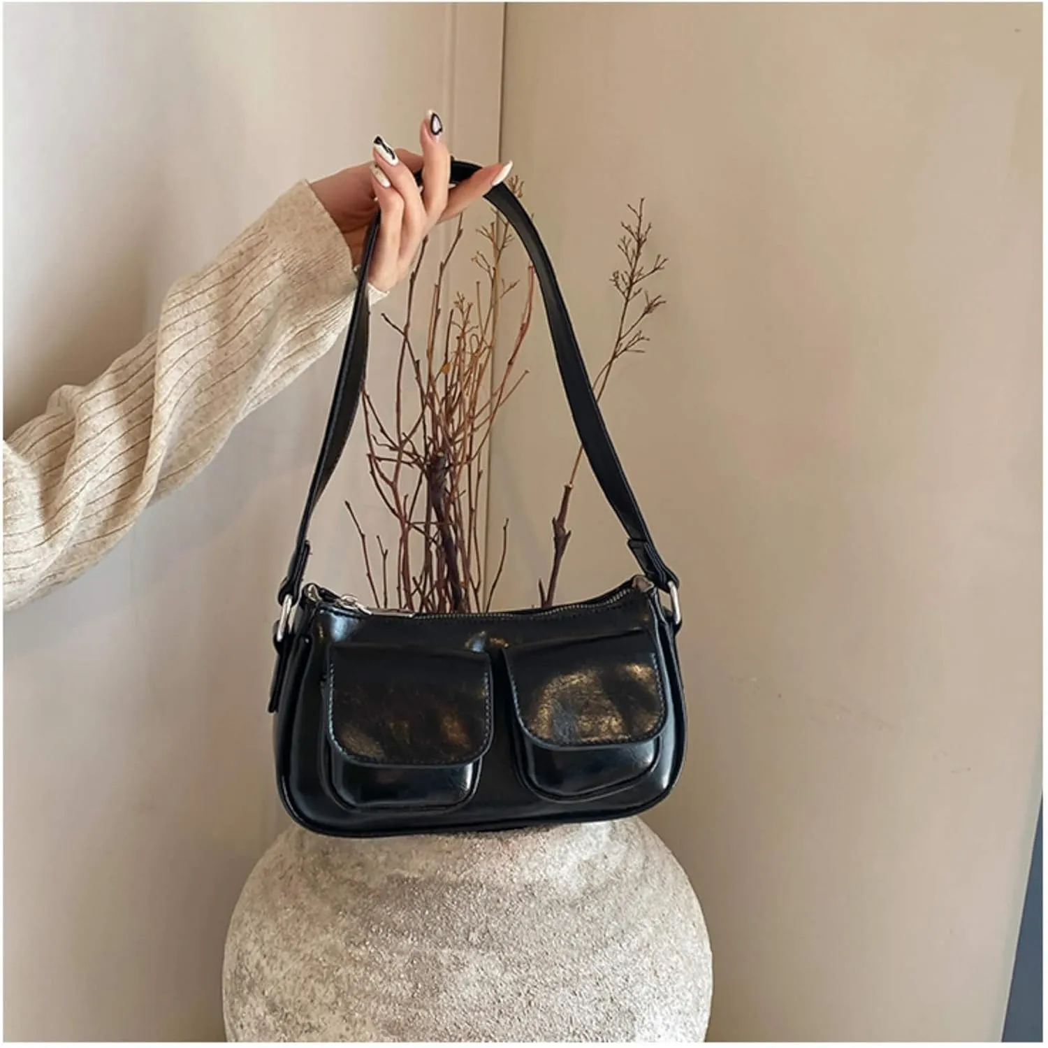 Aesthetic Y2K Handbag Purse, Vintage Buckle Purse