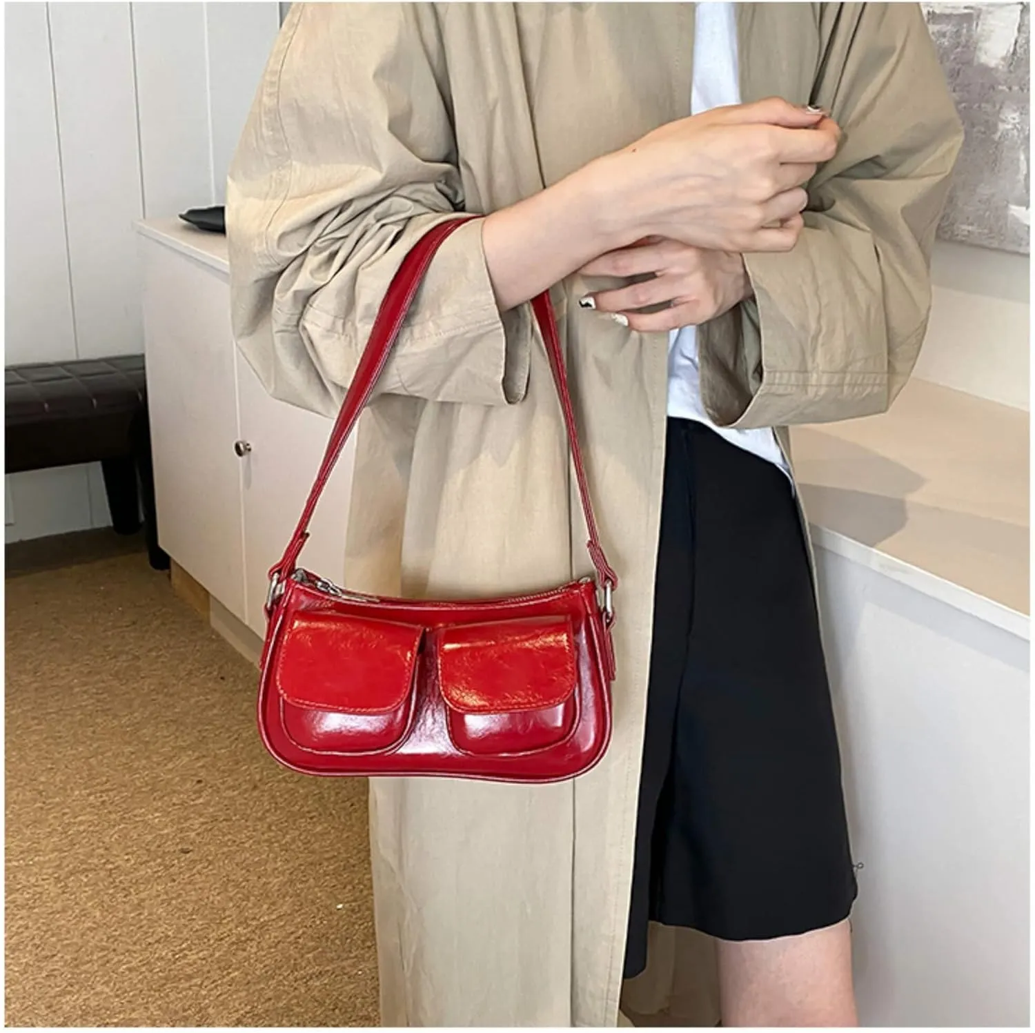 Aesthetic Y2K Handbag Purse, Vintage Buckle Purse