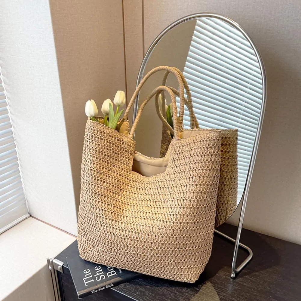 Afashor Shoulder Bags for Women Beach Chic Tote Bag Leisure Vacation Hobo Bag with Zipper Closure
