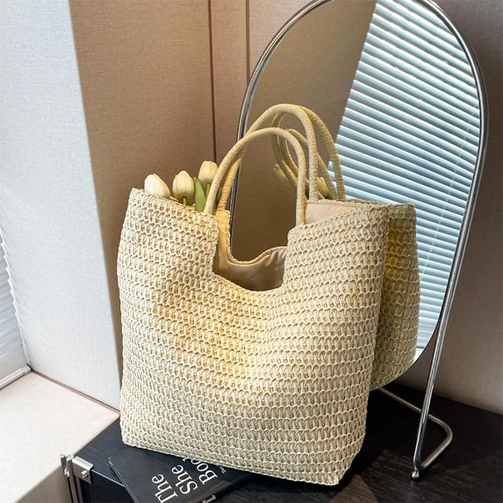 Afashor Shoulder Bags for Women Beach Chic Tote Bag Leisure Vacation Hobo Bag with Zipper Closure