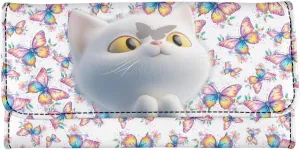 AFPANQZ 3D Cat Butterfly Long Clutch for Ladies Girls Large Luxury Women's RFID Blocking Tri-fold Leather Wallet Women's Leather Purse Large Capacity PU Purses with Zipper